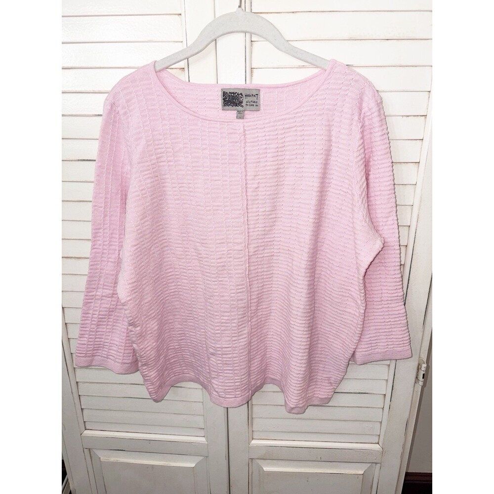 Habitat Clothes To Live In Women's Large Pink Textured 3/4 Sleeve Linen Blend